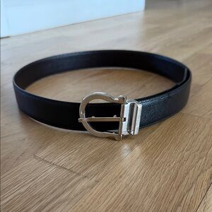 Salvatore Ferragamo Reversible Black Brown Leather Belt Silver Gancini Buckle